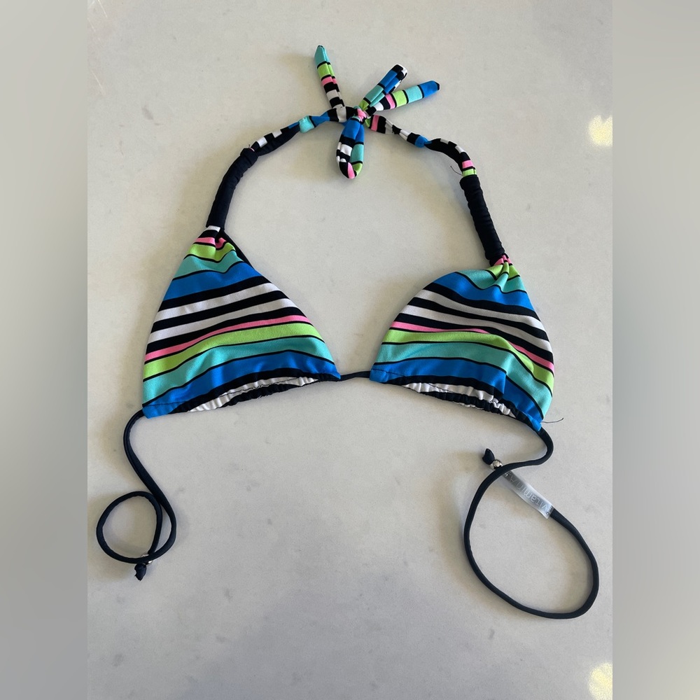 Vitamin A Blue & White Multicolor Striped Triangle Bikini Top Adjustable Size M
